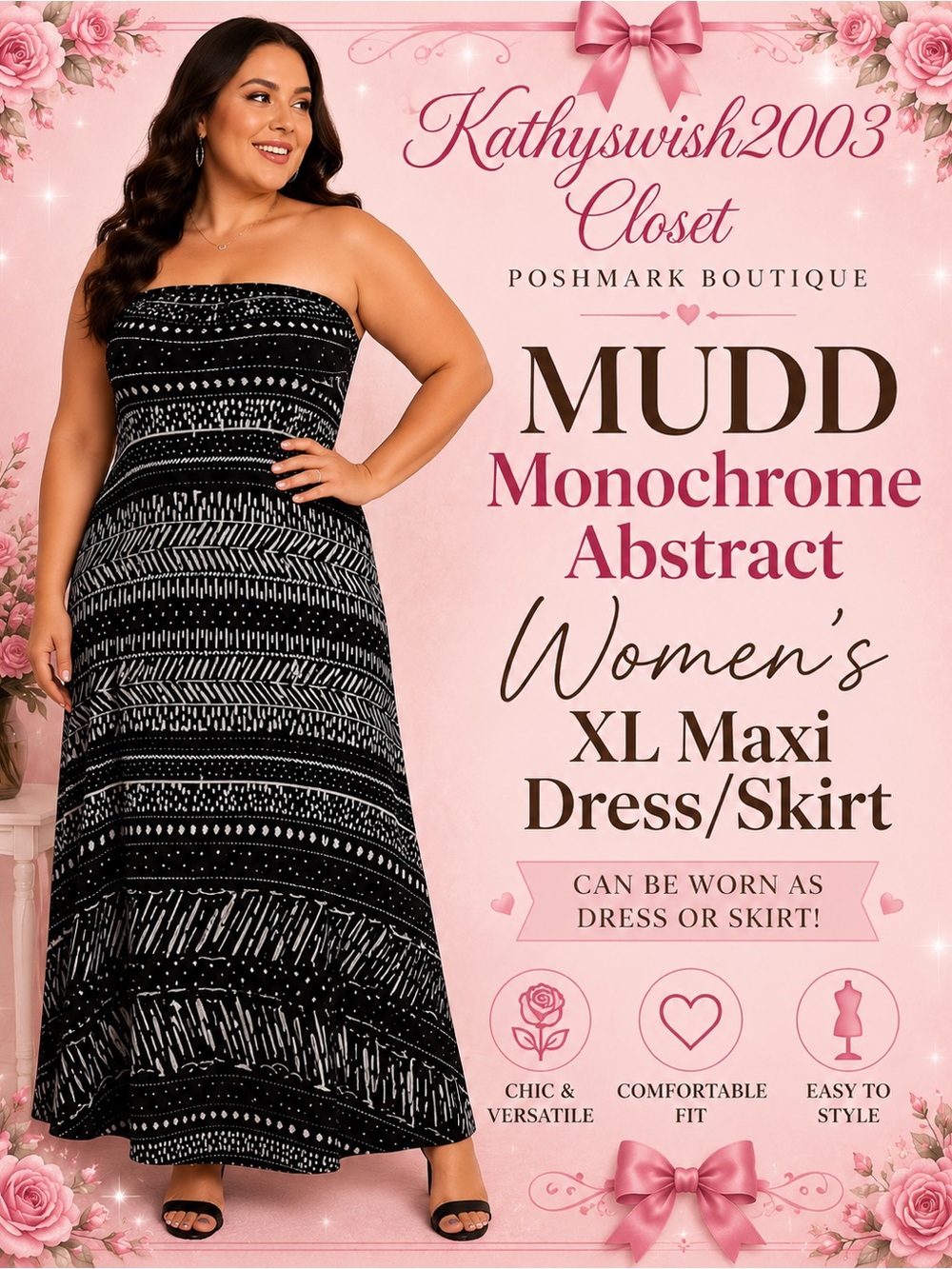Mudd Monochrome Abstract Women’s XL Maxi Dress/Skirt